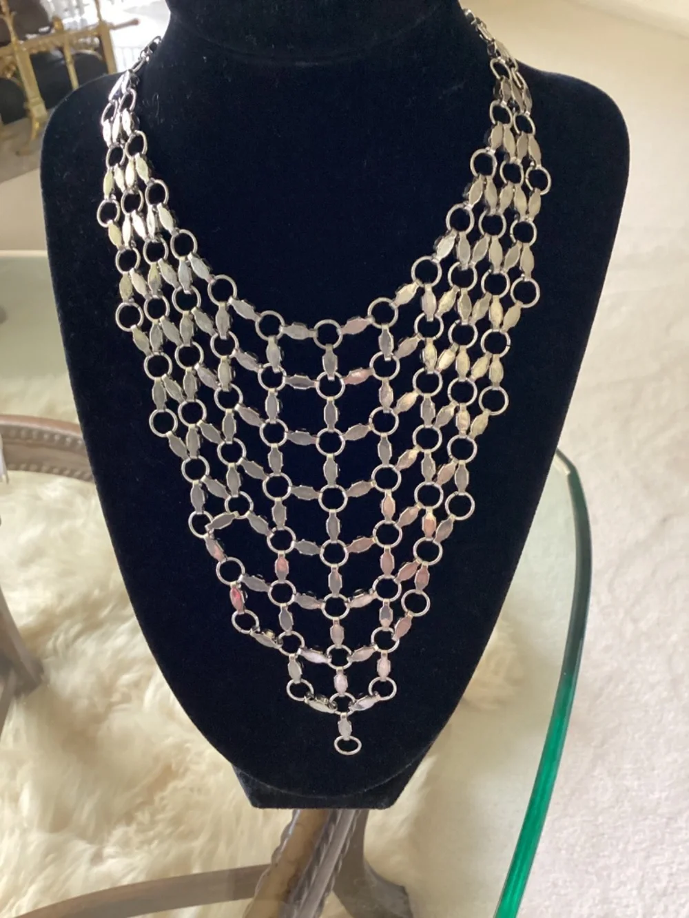 Reversible Statement Crystal and Silvertone Bib Necklace